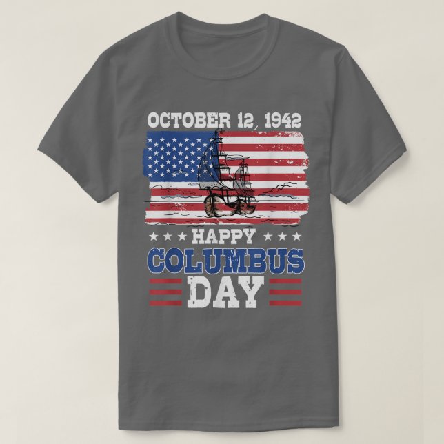 Camiseta Feliz Día de Colón Bandera Americana 1492 (Diseño del anverso)