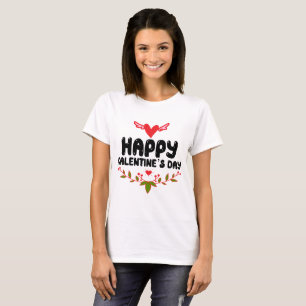 Camiseta Feliz Día de Galentine Corazón Rojo y Alas Mujer