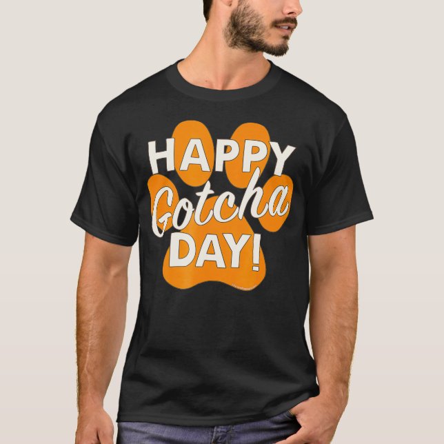 Camiseta Feliz Día de Gotcha Naranja Perro Paw Print Animal (Anverso)