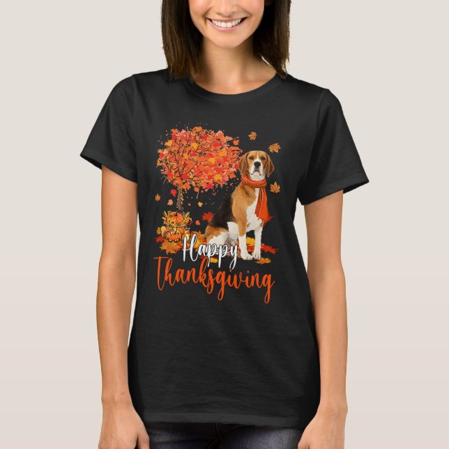 Camiseta Feliz Día De Gracias Beagle Y Árbol De Otoño Beagl (Anverso)
