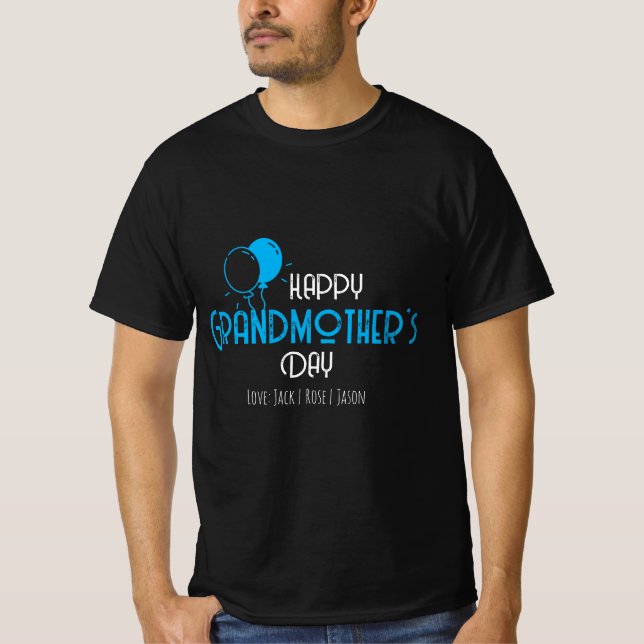 Camiseta Feliz Día de la Abuela con globos azules y nombres (Anverso)