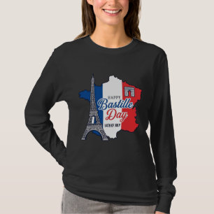 Camiseta Feliz Día de la Bastilla Francia Mapa Torre Eiffel