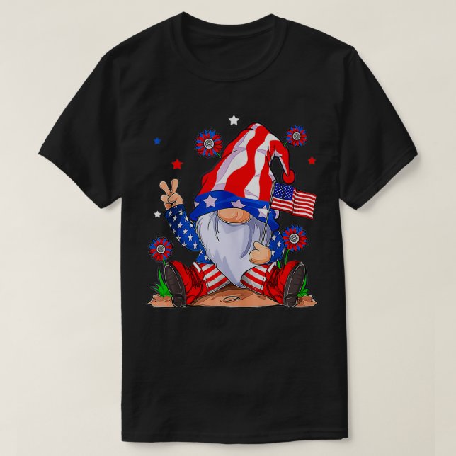 Camiseta Feliz Día De La Independencia 4 De Julio Gnome Ame (Diseño del anverso)