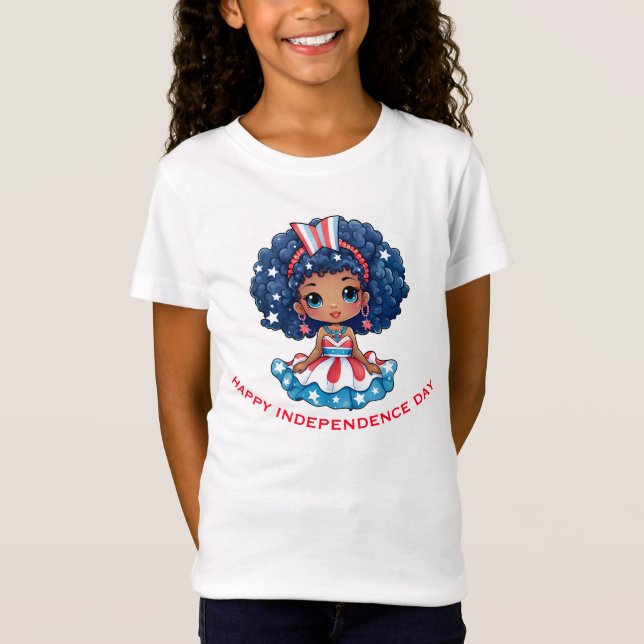 Camiseta Feliz Día de la Independencia, dulce muñeca estado (Anverso)