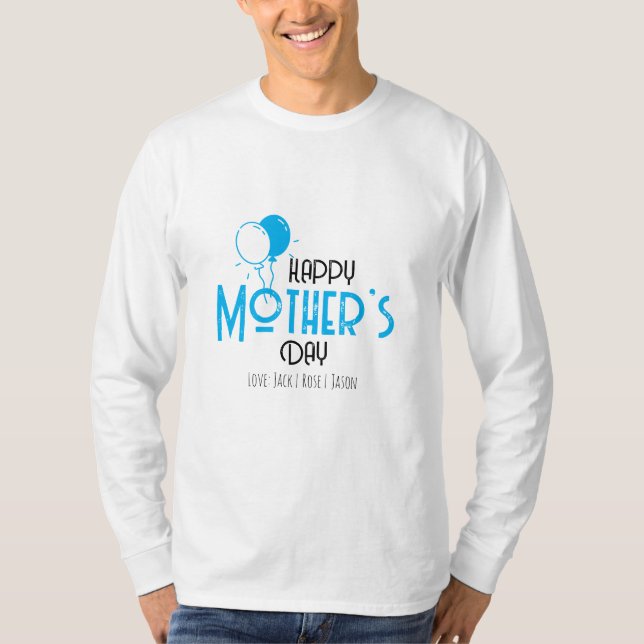 Camiseta Feliz día de la madre con globos azules y nombres (Anverso)