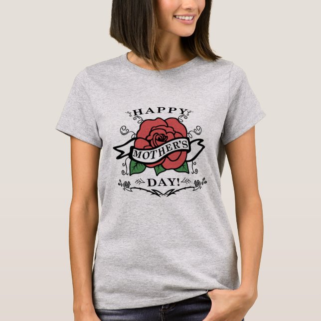 Camiseta Feliz Día de la Madre con un Rosa (Anverso)