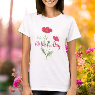 Camiseta Feliz Día de la Madre Floral Acuarela Rosa