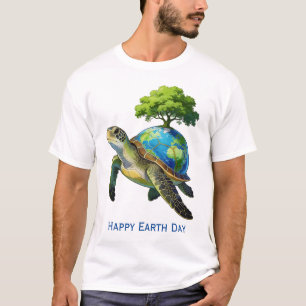 Camiseta Feliz Día de la Tierra Planeta Tortuga y Árbol