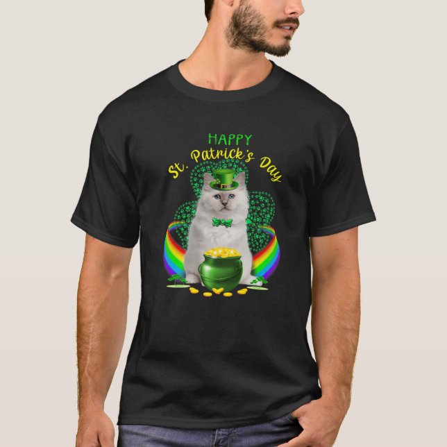 Camiseta Feliz Día de los Patrocinadores Gato Blanco Leprec (Anverso)