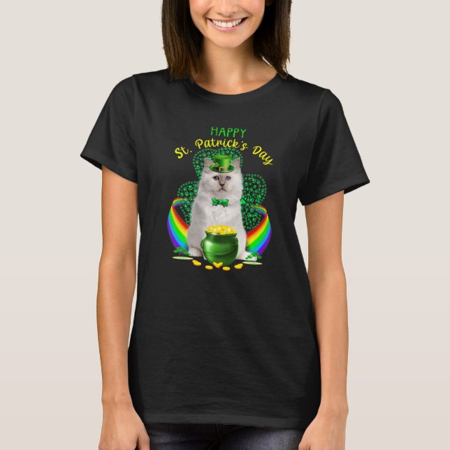 Camiseta Feliz Día de los Patrocinadores Gato Blanco Leprec (Anverso)