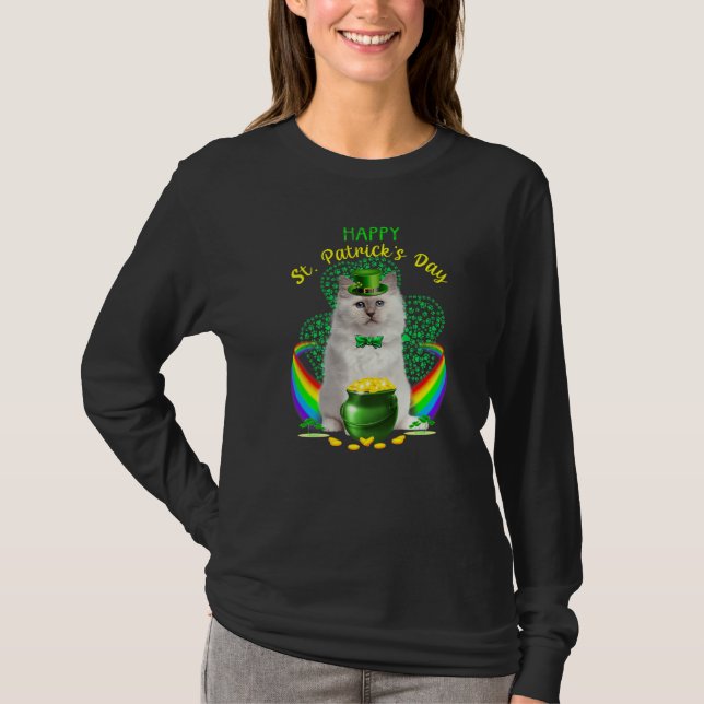 Camiseta Feliz Día de los Patrocinadores Gato Blanco Leprec (Anverso)