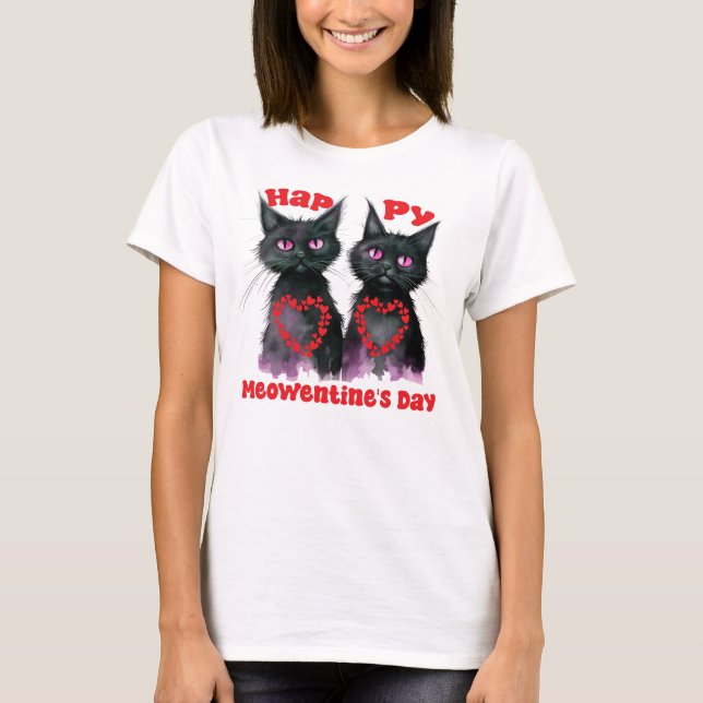Camiseta Feliz Día de Meowentine a una pareja de gatos enca (Anverso)