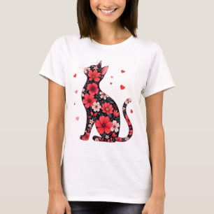 Camiseta Feliz Día de Meowentines Floral Gato Día de San Va