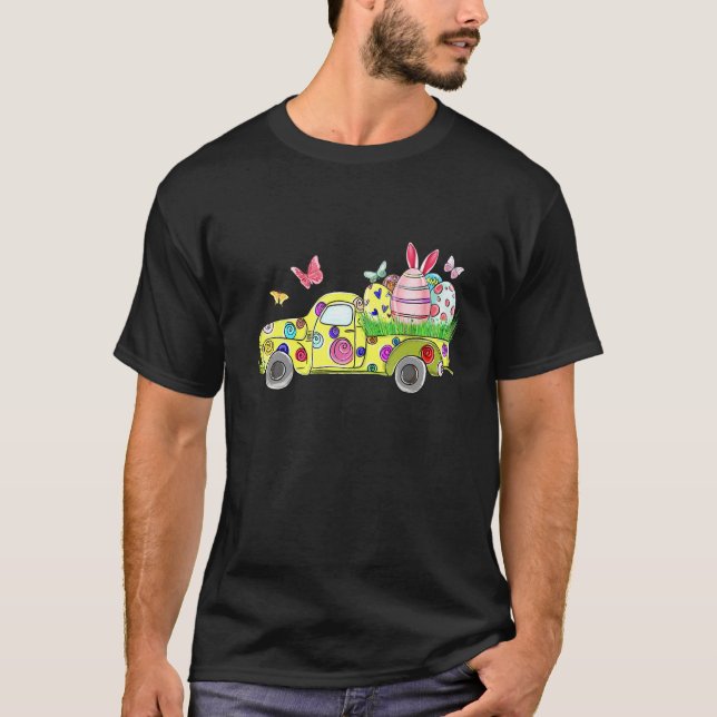 Camiseta Feliz Día de Pascua Bunny Spring Truck Easter Egg  (Anverso)