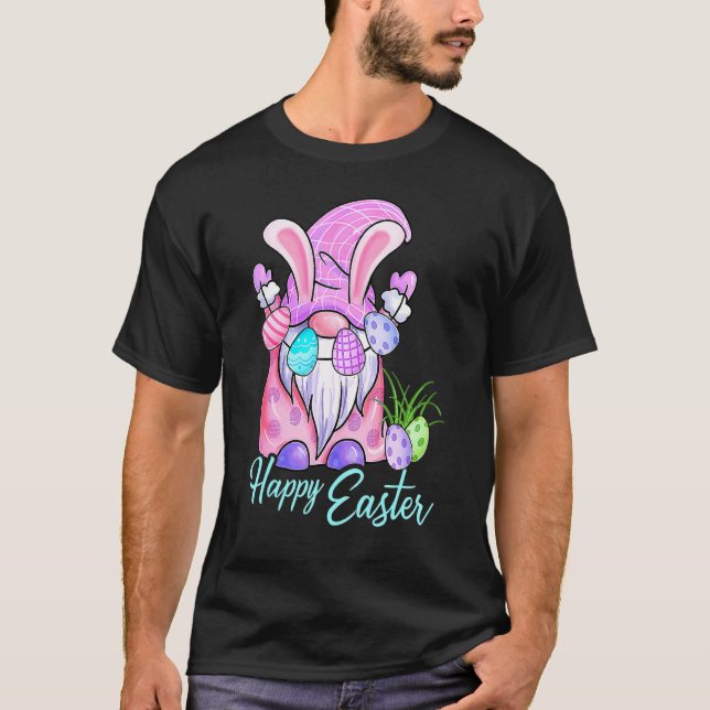 Camiseta Feliz Día de Pascua Cesta de Caza de Huevos Gnome  (Anverso)