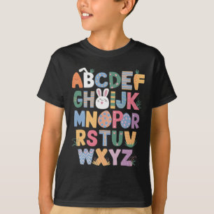 Camiseta Feliz Día De Pascua Con Conejito Y Abcs Para Stud