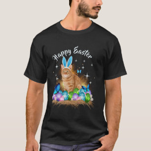 Camiseta Feliz Día de Pascua Conejito Gato Huevos Cesta Hom