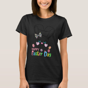 Camiseta Feliz Día de Pascua Conejo Cute Cara Leopardo Bow 