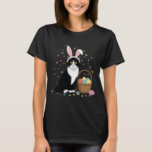 Camiseta Feliz Día de Pascua Conejo de Gato Negro Huevos de