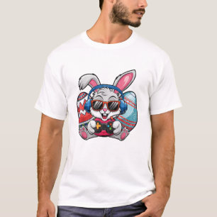 Camiseta Feliz día de Pascua Conejo lindo jugando videojueg