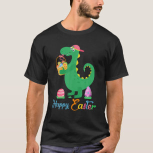 Camiseta Feliz Día de Pascua Cute Dinosaurio Huevo Cesta de