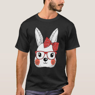 Camiseta Feliz Día de Pascua, dulce conejito con lentes de