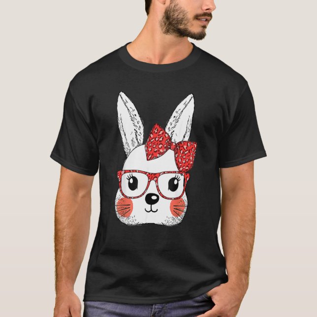 Camiseta Feliz Día de Pascua, dulce conejito con lentes de  (Anverso)