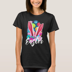 Camiseta Feliz Día de Pascua, dulce conejito oreja con huev