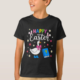 Camiseta Feliz día de Pascua ganso coqueta lazo huevos cone