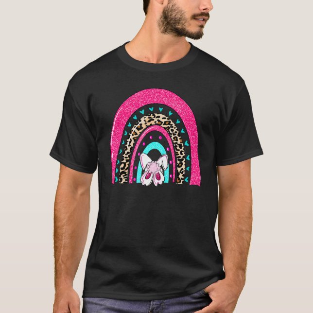Camiseta Feliz Día de Pascua Leopard Rainbow Bunny Eggtin H (Anverso)