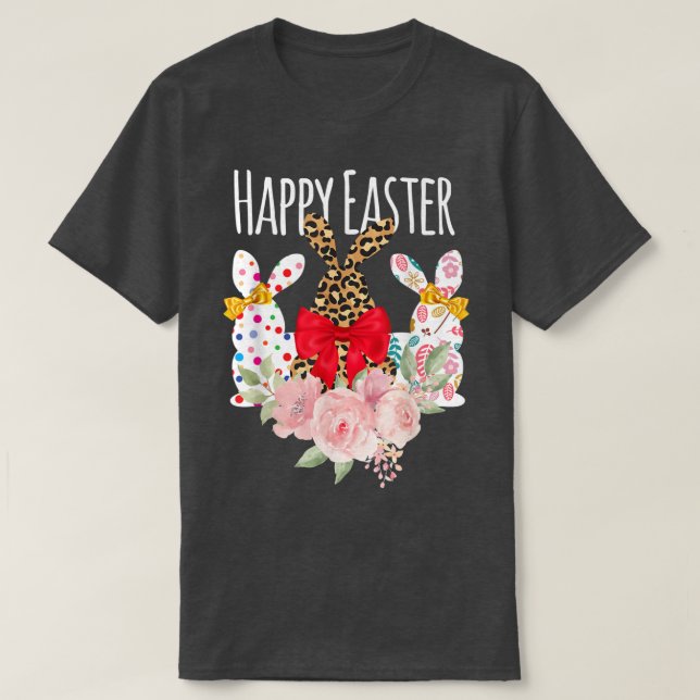 Camiseta Feliz Día de Pascua Leopardo Día de Pascua Conejo  (Diseño del anverso)