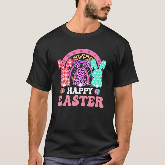 Camiseta Feliz Día de Pascua Leoparny Conejo Domingo de Ram (Anverso)
