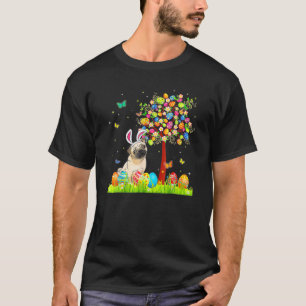 Camiseta Feliz Día de Pascua lindo conejo pug árbol de huev