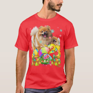 Camiseta Feliz Día De Pascua Pomerania Con Huevos De Pascua