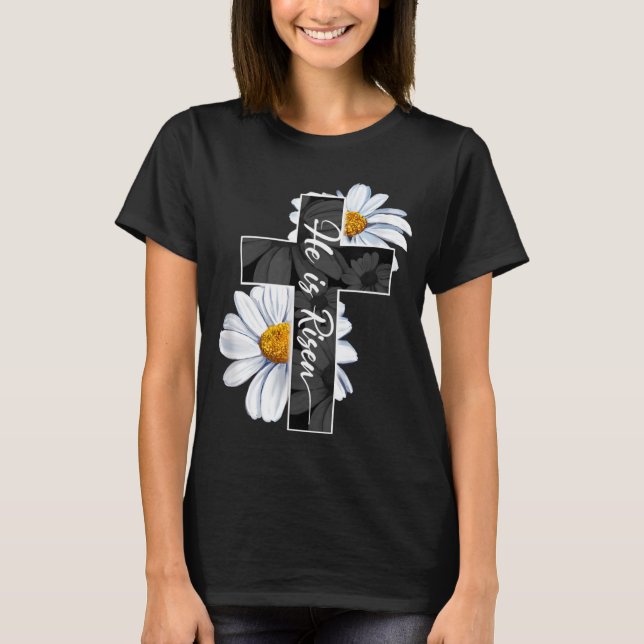 Camiseta Feliz Día de Pascua, se levanta Jesús Cruz Cristia (Anverso)