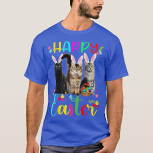 Camiseta Feliz Día de Pascua Tres Gatos Con Máscara De Orej