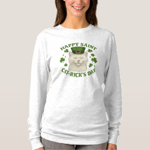 Camiseta Feliz día de San Cat-ricks Gato Blanco 
