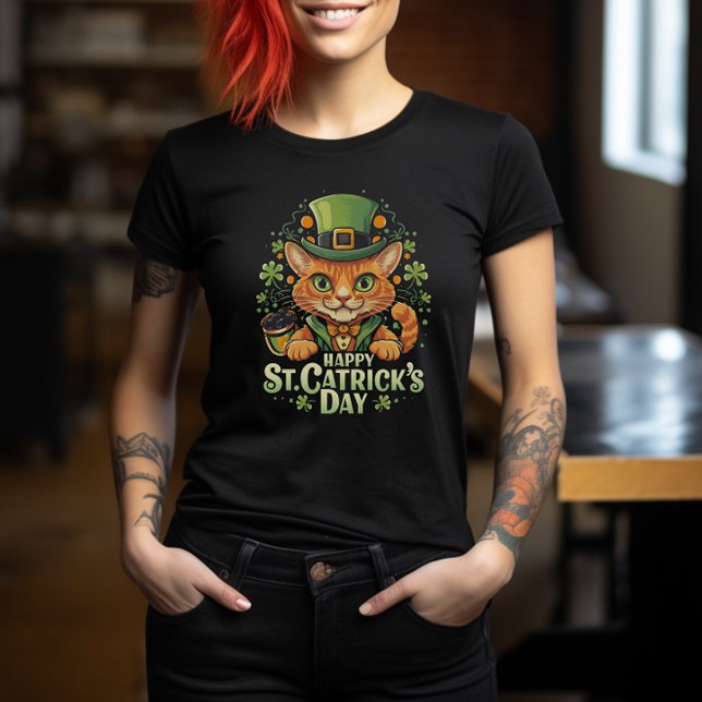 Camiseta "Feliz Día de San Catrick" Cat Leprechaun (Happy St. Catrick's Day" )