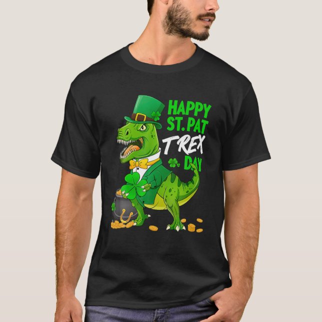 Camiseta Feliz Día de San Pat Rex, niños de dinosaurios (Anverso)