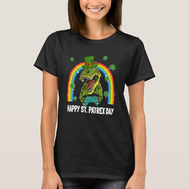 Camiseta Feliz Día de San Patrex Dinosaur Leprechaun Gorra  (Anverso)