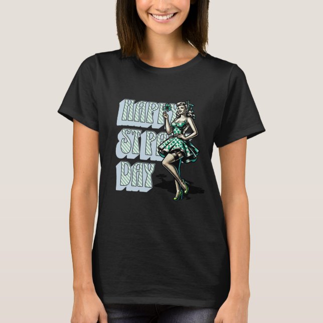 Camiseta Feliz Día de San Patricio Chica Pinup con Shamrock (Anverso)