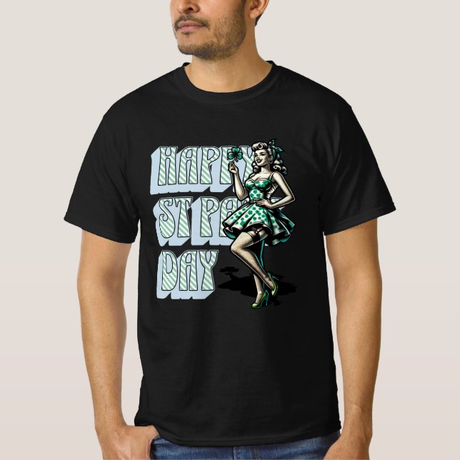 Camiseta Feliz Día de San Patricio Chica Pinup con Shamrock (Anverso)