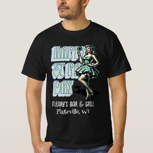 Camiseta Feliz Día de San Patricio Chica Pinup con Shamrock (Anverso)