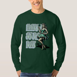 Camiseta Feliz Día de San Patricio Chica Pinup con Shamrock
