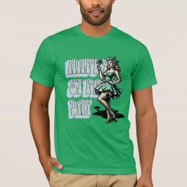 Camiseta Feliz Día de San Patricio Chica Pinup con Shamrock
