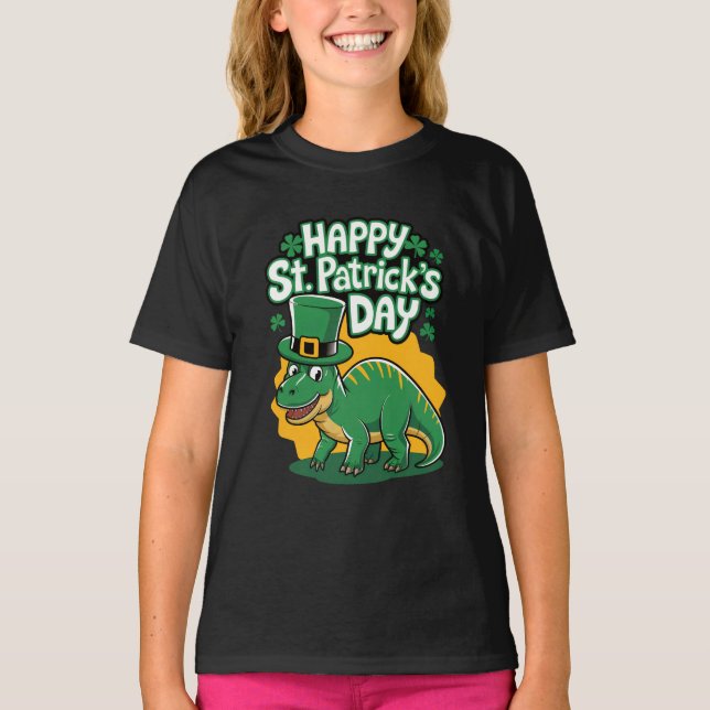 Camiseta Feliz Día de San Patricio con Dino (Anverso)