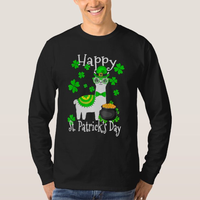 Camiseta Feliz Día de San Patricio Cute Llama Shamrock Irla (Anverso)