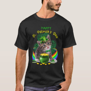 Camiseta Feliz día de San Patricio Gatito Sombrero Duende S