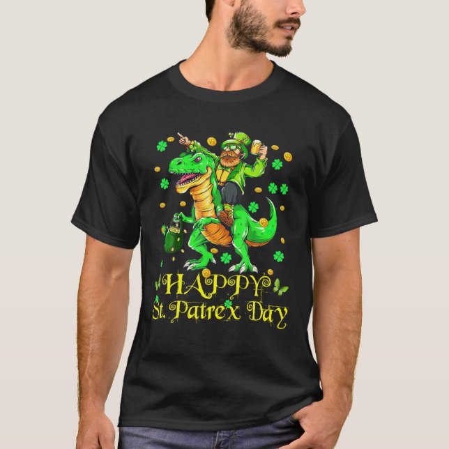 Camiseta Feliz Día de San Patricio Gorra Irlandés Rex Dinos (Anverso)