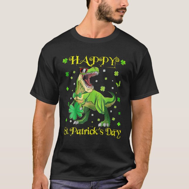 Camiseta Feliz Día de San Patricio Gorra Irlandés Rex Dinos (Anverso)